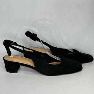 Coutgo NWOT Slingbacks Black Faux Suede Shoes  Square Toe Special Occasion Sz 11